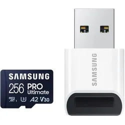 Samsung PRO Ultimate mit Cardreader (256 GB, microSDXC, U3, UHS-I), Speicherkarte, Blau