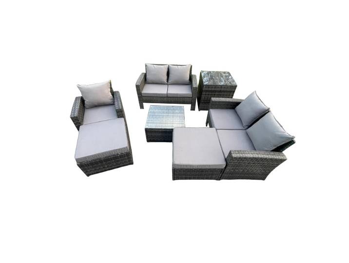Fimous Gartensofa Hohe Rückenlehne Polyrattan Dunkelgrau 7-Sitzer, Metall, quadratisch, Gartenmöbel, Gartengarnituren, Gartenmöbel-Sets