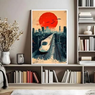 Inspire Select Retro Japanese Tokyo Rainy Night Canvas Wall Art Railway Street Landscape Poster For Modern Home Decor 17 11.8 X 17.7 In No Frame