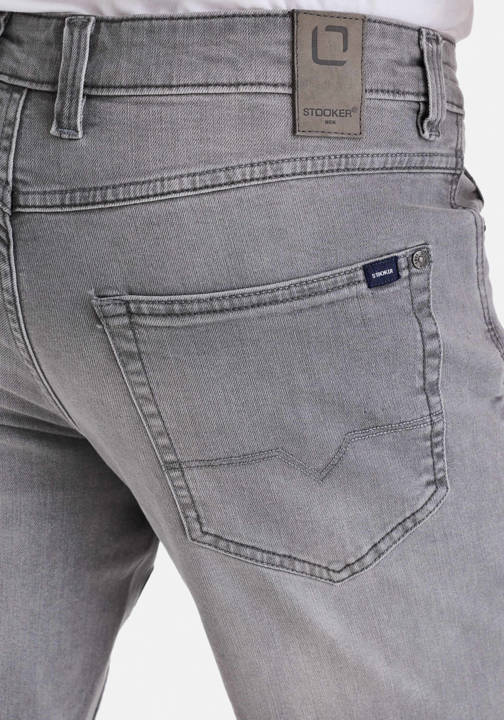 Bermudas STOOKER MEN "5-Pkt Style Summer Denim Bermudas", Herren, Gr. 38, silber (silbergrau denim), Denim/Jeans, 99% Baumwolle, 1% Elasthan, gerade kurz, Hosen Bermudas, Sommer Straight Fit Casual Stretchdenim für Herren