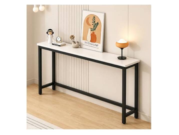 Hynbdes Konsolentisch Schmal Flurtisch, Schmaler Beistelltisch, Offen gestaltet, Einfach zu montieren, für Wohnzimmer, Flur, hinter dem Sofa, Eingangsbereich, Weiß – Schwarz 80×15×80cm