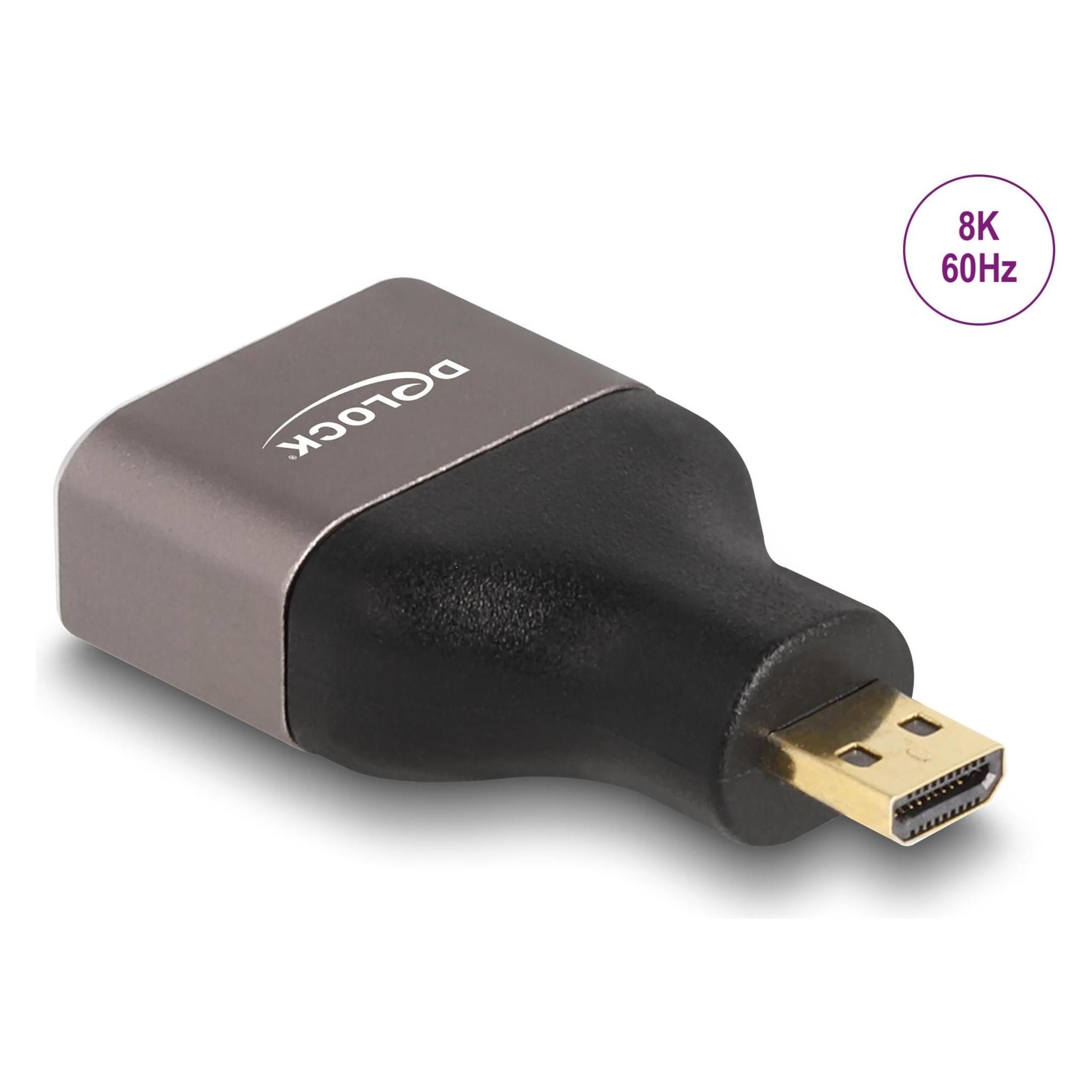 Delock HDMI Adapter Micro-D Stecker zu A Buchse 8K 60 Hz grau Metall (HDMI) (60079)