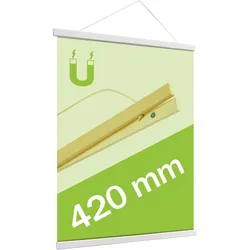 Posterleisten aus Holz, mit Aufhängeschnur und Magnetbefestigung weiß | 420 mm, Kiefernholz