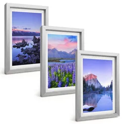 BILDER SET 3er Set - 20x30 cm Silberner Rahmen - Berglandschaften mit Wasser und Himmel