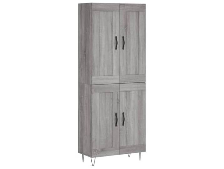Roanoer Highboard Grau Sonoma 69,5x34x180 cm Holzwerkstoff Schrank Eleganter Aufbewahrungsschrank mit Eisenbeinen fuer Wohnzimmer und Flur sorgt fuer Ordnung hinter praktischen Tueren.