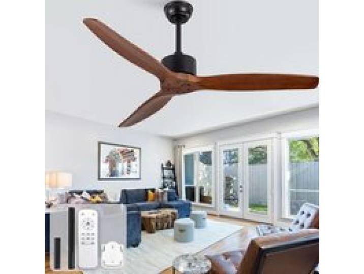 HOMVRA Ventilateur de plafond 52 pouces sans lumière bois massif télécommande 6 vitesses