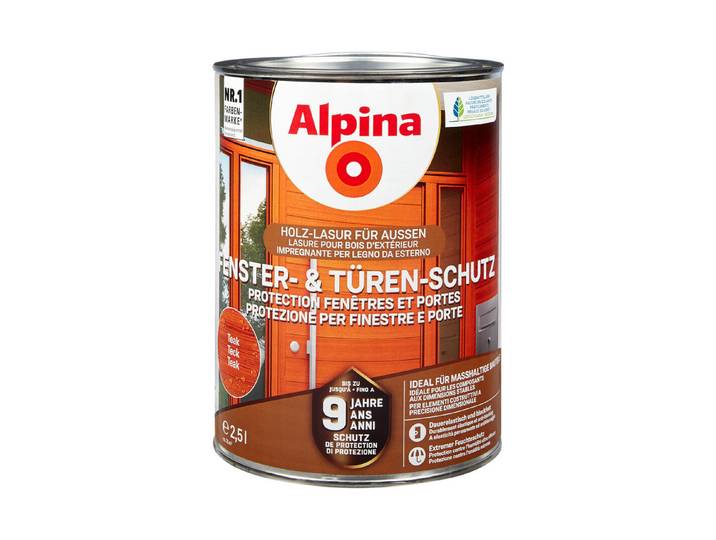 Alpina Holzlasur Fenster- und Türen-Schutz Teak 2.5 l Seidenmatt