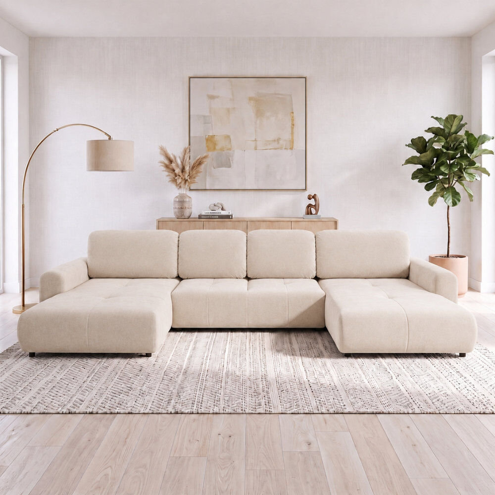 17 Stories Bingo U-Shaped 6 Seater Sofa Bed White PAROS 1 82cm H X 379cm W X 144cm D