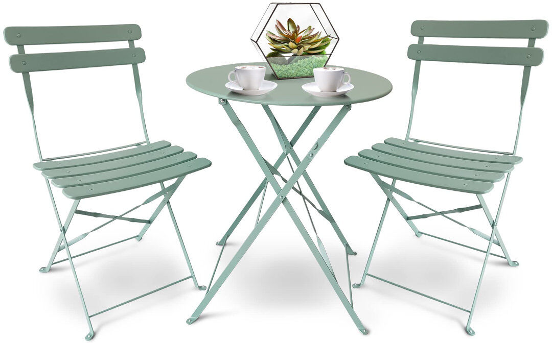 House of Hampton SUNMER 3-Piece Bistro Set with Foldable Table and Chairs Mint 2
