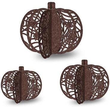 Inspired Deals 3 Piece Glitter Pumpkin Tabletop Decor Set For Halloween Party & Fall Home Decoration brown