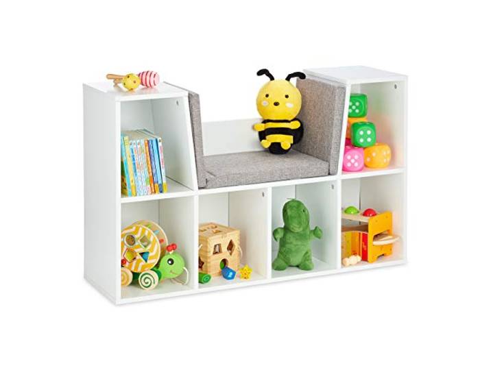 Relaxdays Etagère à Livres avec Coussin\, pour Enfants avec 6 Compartiments\, 63x103x30cm\, rembourré\, siège.