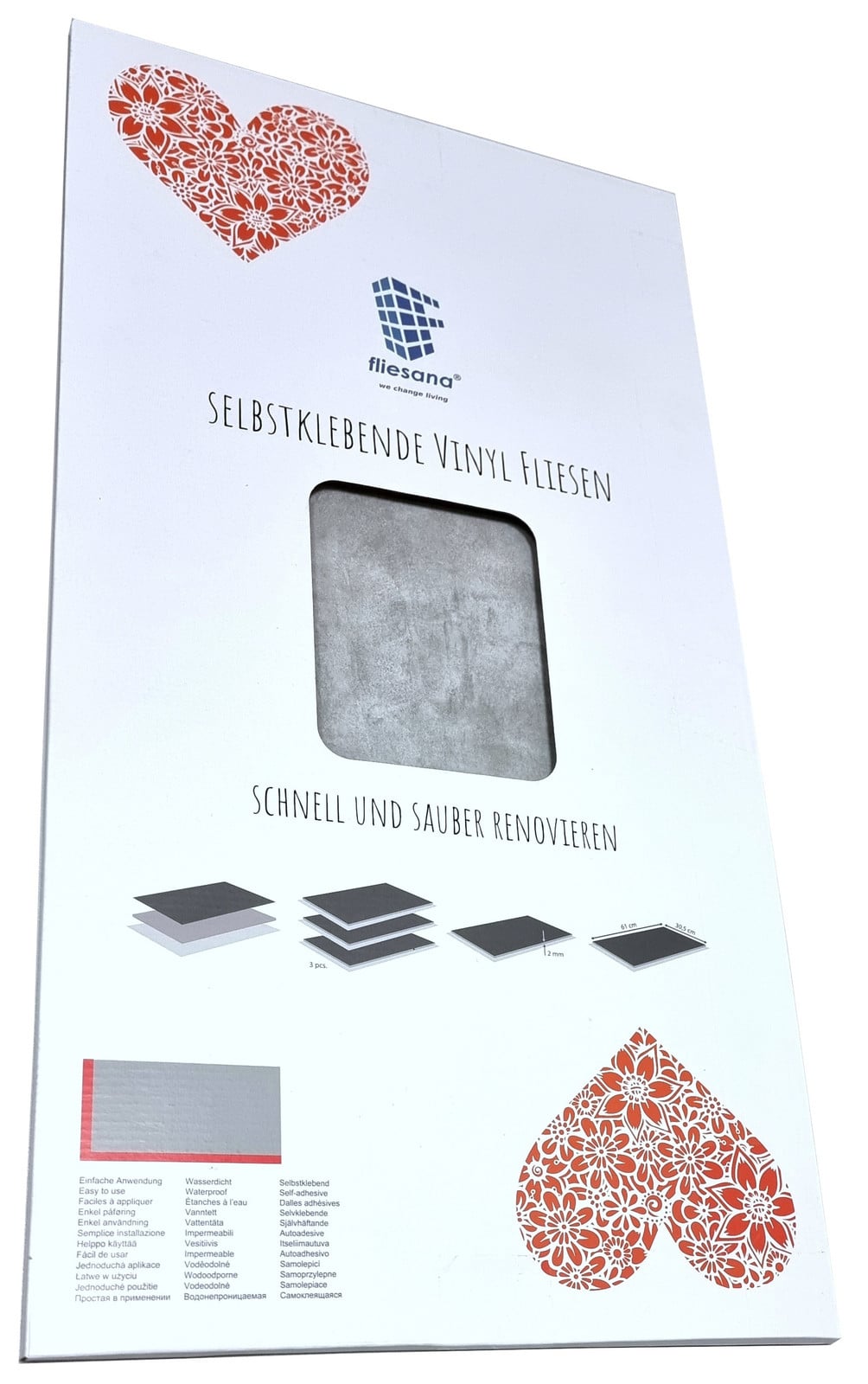 3 stuks Fliesana LUNA waterdichte zelfklevende tegels voor badkamer en keuken - Modern design met betoneffect - Lichtgrijs