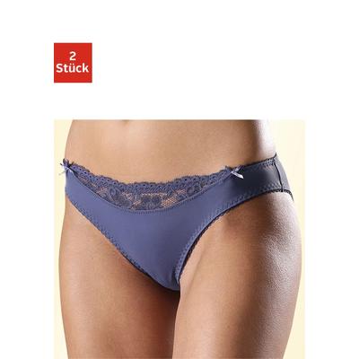Slip NUANCE BY LASCANA "mit Spitzeneinsatz vorne", Damen, Gr. 40/42, blau (2xblaugrau), Microfaser, Obermaterial: 85% Polyamid, 15% Elasthan, körpernah, Unterhosen Slip, als Dessous-Set kombinierbar, Dessous