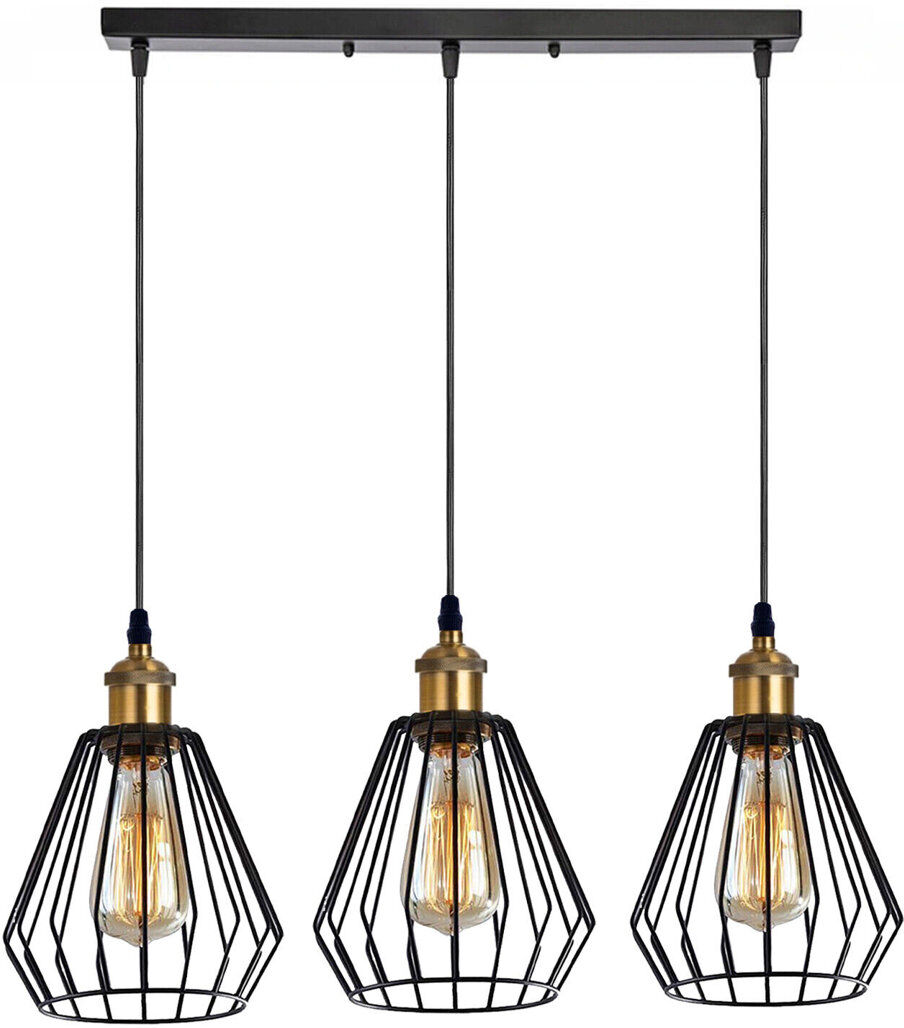 Trent Austin Design Kenna 3 - Light Kitchen Island Geometric Ceiling Pendant Black 122.5cm H X 50cm W X 20cm D