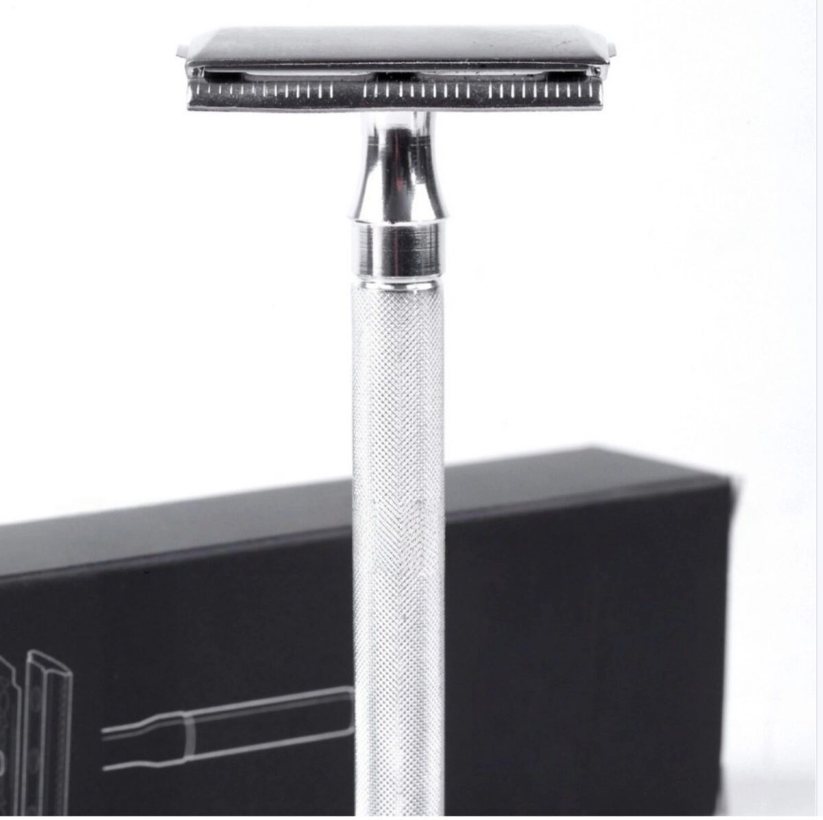 INF Rasoir de sécurité manuel pour homme en alliage de zinc - Rasoir classique avec lames tranchantes et brosse incluse Argent