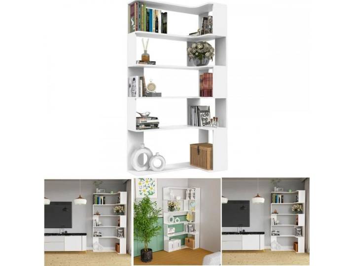 Étagère Coin - XUANYU - Etagere - Bibliotheque - Bibliothèque Coin - Rangement Coin - Étagère Coin Pour Salon Bureau - Blanc