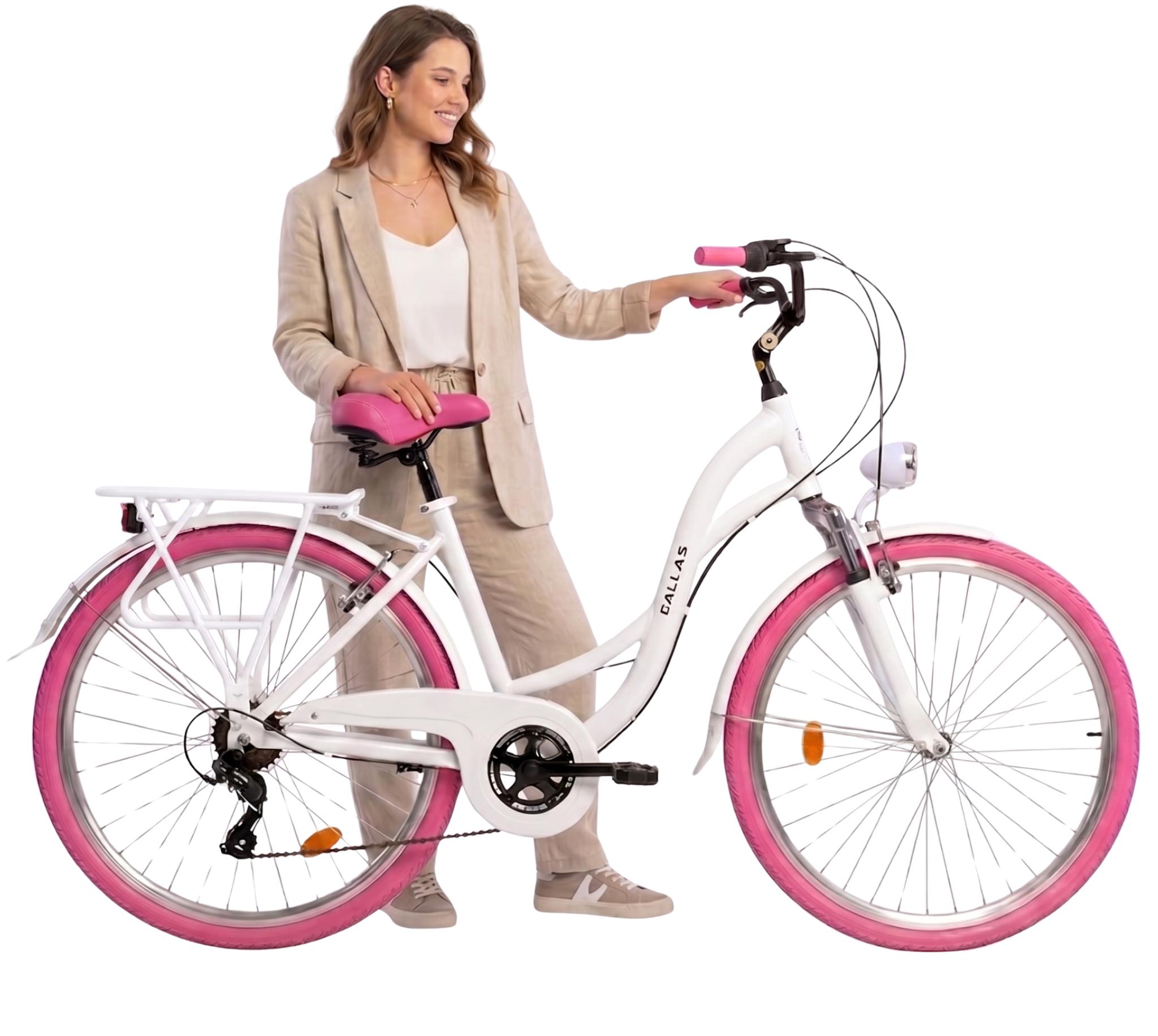 Dallas Bike Fahrrad 28 Zoll - mit Federgabel - Shimano 7-Gang - Aluminium Rahmen L 19" - Weiß-Rosa