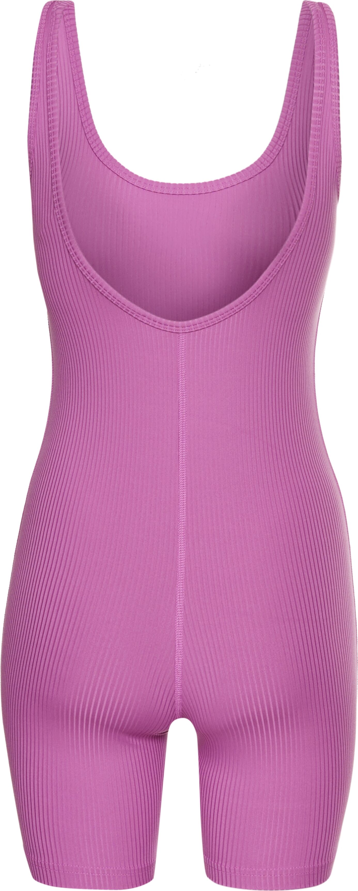 Playsuit REEBOK "D Bodysuit", Damen, Gr. M, N-Gr, lila (lila rave), Rippware, Obermaterial: 77% Polyester, 23% Elasthan, figurbetont, U-Boot-Ausschnitt, Overalls Playsuit, mit U-Boot-Ausschnitt, ärmellos, aus Rippware, in Stretch-Material lila rave M, N-G