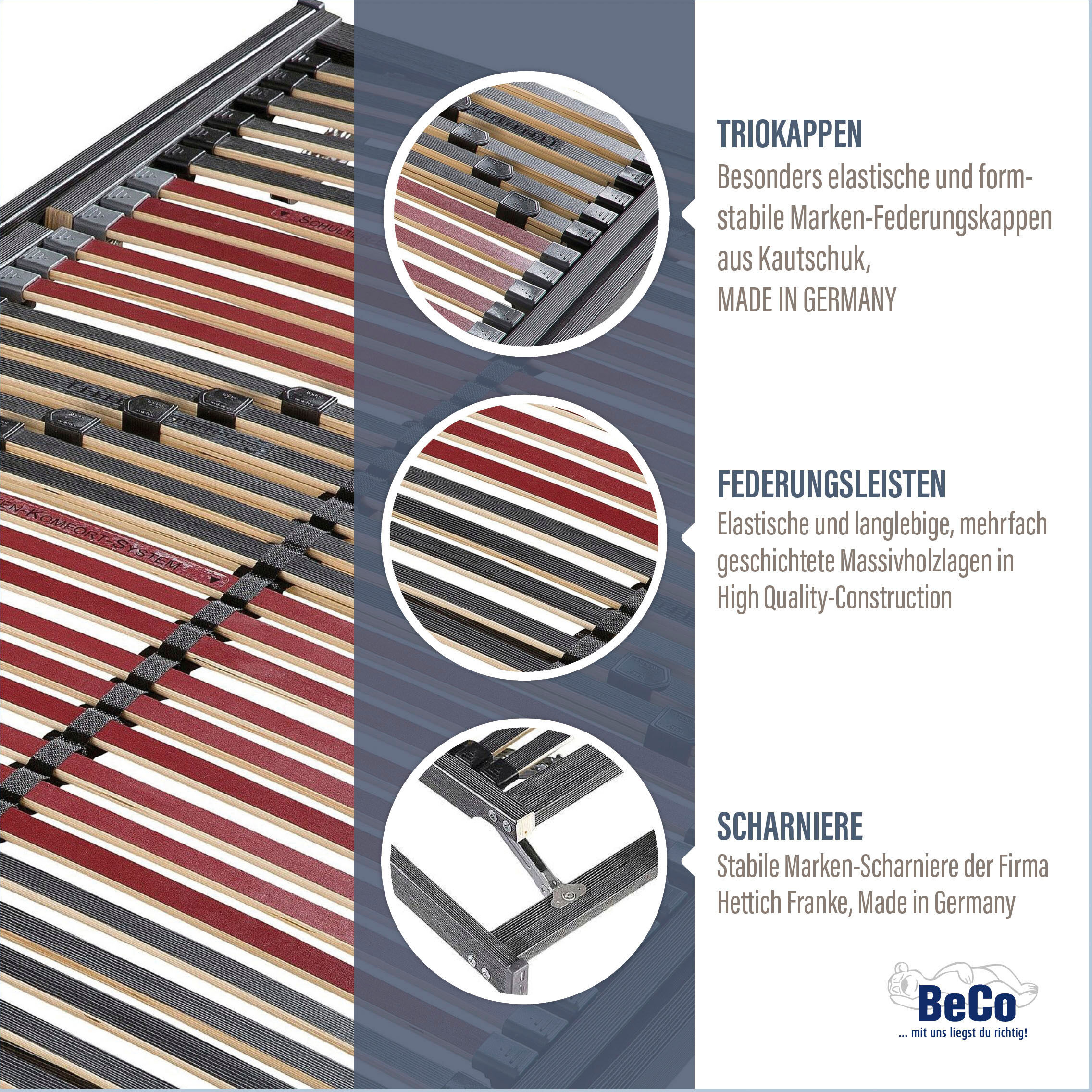 Lattenrost BECO "Tech Ultraflach KF", schwarz, B:80cm H:4,5cm L:200cm, Lattenroste, Lattenrost, 7 Liegezonen, geringe Bauhöhe schwarz B/L: 80cm x 200cm, 120 kg