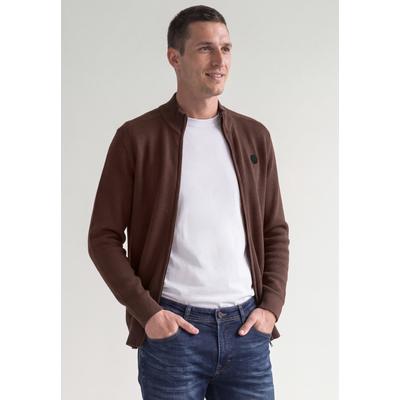 Cardigan STREET ONE MEN, Herren, Gr. 3XL (48), maroon braun, Web, 100% Baumwolle, unifarben, normal normal, hoch geschlossener Ausschnitt, Rippbündchen, Strickjacken, mit Stehkragen