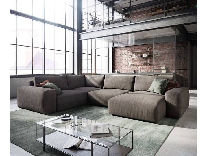 DELIFE Wohnlandschaft Lanzo XL 360x260 cm Mikrofaser Khakibraun Recamiere variabel, Wohnlandschaften