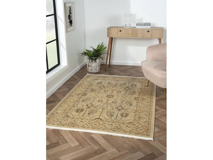 Teppich Maryam 2 , beige (cream, beige), B:140cm H:7,5mm L:200cm, Polypropylen (PP), MYFLAIR MÖBEL & ACCESSOIRES, Teppiche, Teppich, Kurzflor, Orient Optik, edler Glanz, mit Fransen, besonders weich