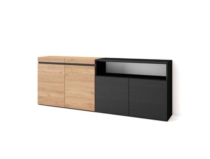 Buffet Bahut Enfilade 200x35x75cm 4 Portes Chêne et noir RF2379