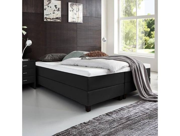 HOMELIV. Boxspringbett Luciano Webstoff ohne Kopfteil 140x200cm Box Federung Härtegrad: H2 Schwarz klassischer Stil