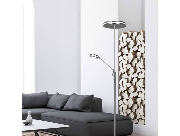 Trio Lighting LED-Deckenfluter Franklin, Leselampe, nickel matt dimmbar, alu / grau / zink, für Wohn- / Esszimmer, Metall, Modern, Leselampe