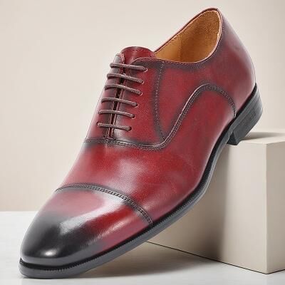 LightInthebox Men's High-Quality Leather Dress Shoes – Genuine Cowhide, Oxford Cap Toe Design, Sleek Elegant Look, Comfortable Men's Footwear, Ideal for Weddings, Parties, Business and Formal Events
