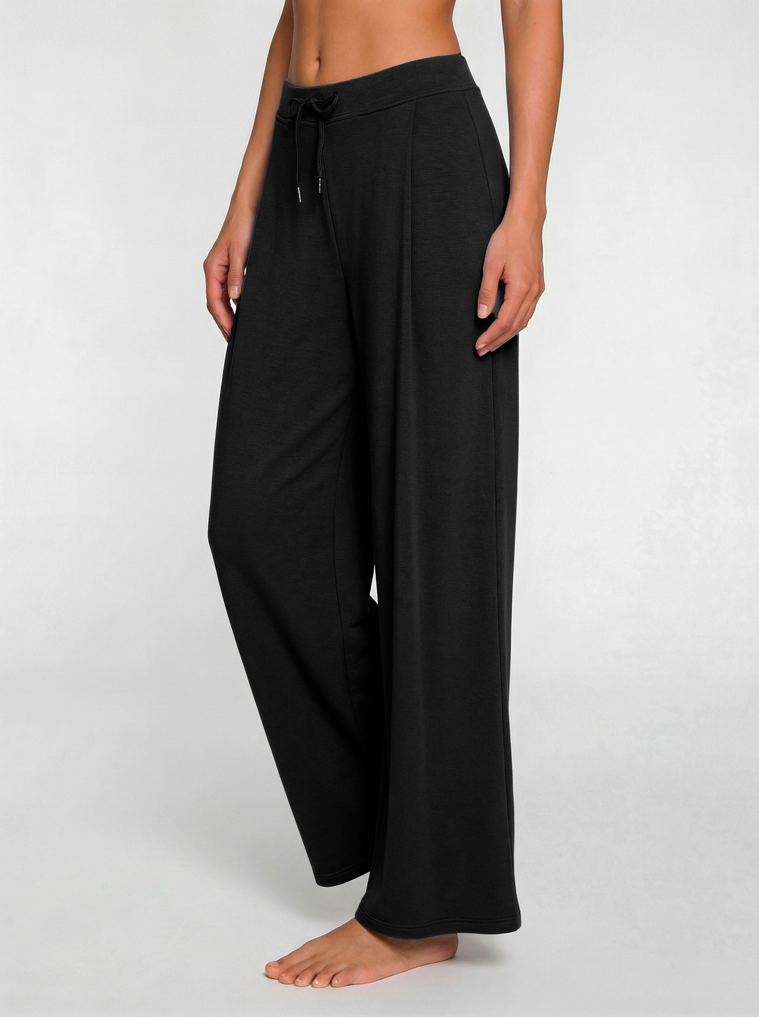Homewearhose FRENCH CONNECTION, Damen, Gr. 32/34, N-Gr, schwarz, Obermaterial: 48% Viskose, 47% Polyester, 5% Elasthan, unifarben, lang, Hosen, mit Überlappenden Seiten