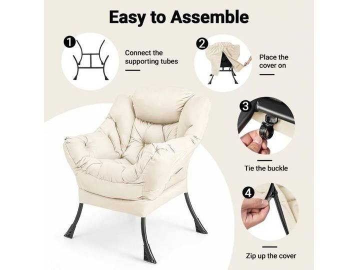 JEOBEST Fauteuil de Lecture Scandinave Fauteuil Relax Salon Accoudoirs Poche Latérale Cadre Métallique pour Salon Chambre