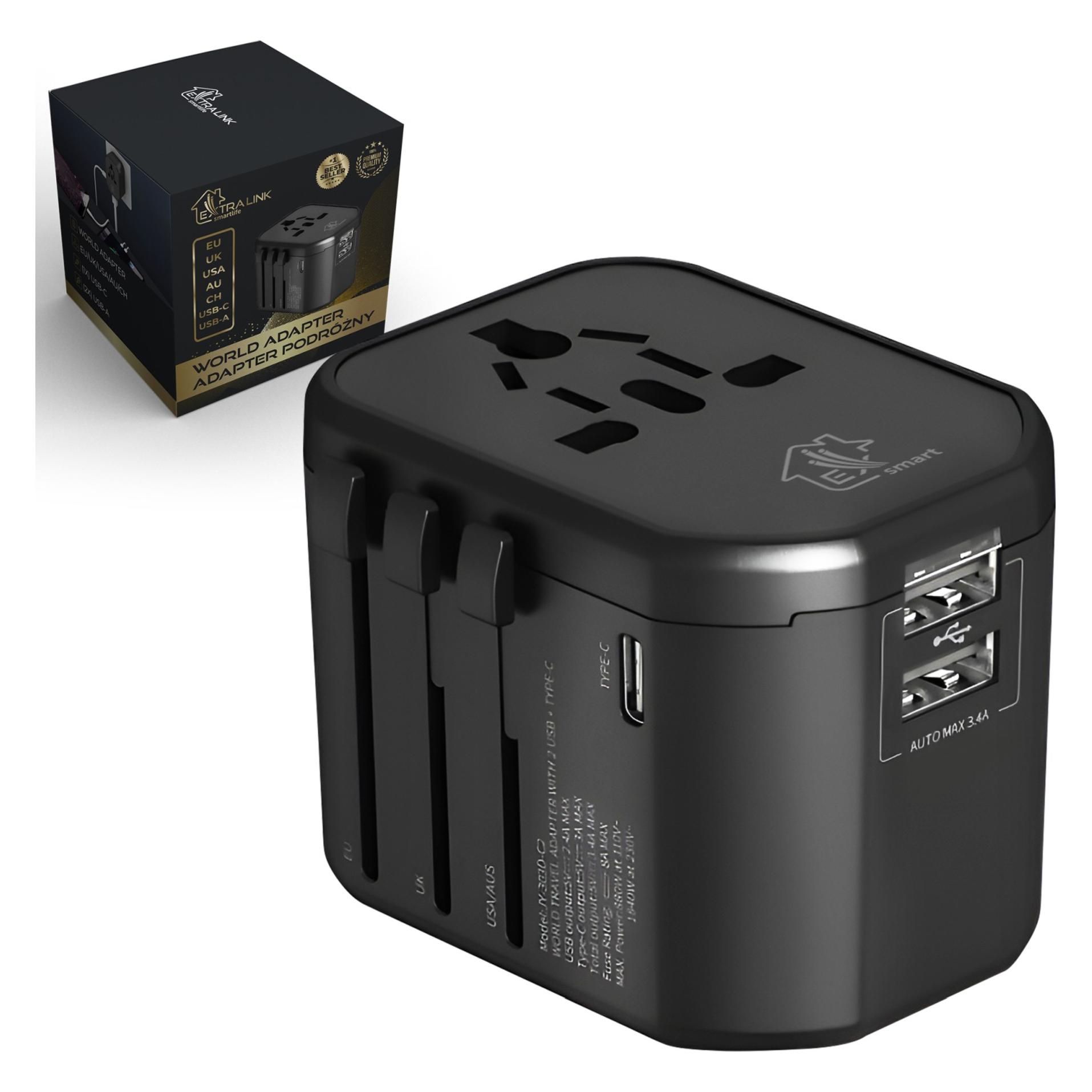 Extralink Smart Life for EU/UK/USA/AU/CH + USB-C USB-A traveler (CHARESL07-WORLD)