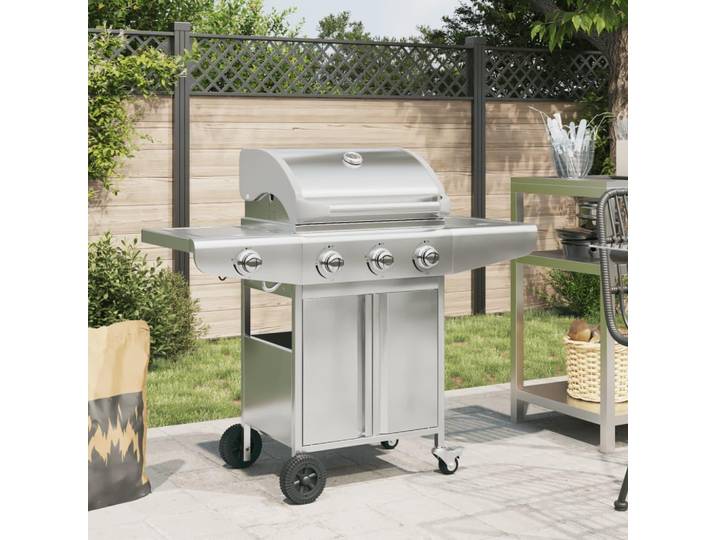 Barbecue à gaz Vidaxl à 4 brûleurs en acier inoxydable argenté