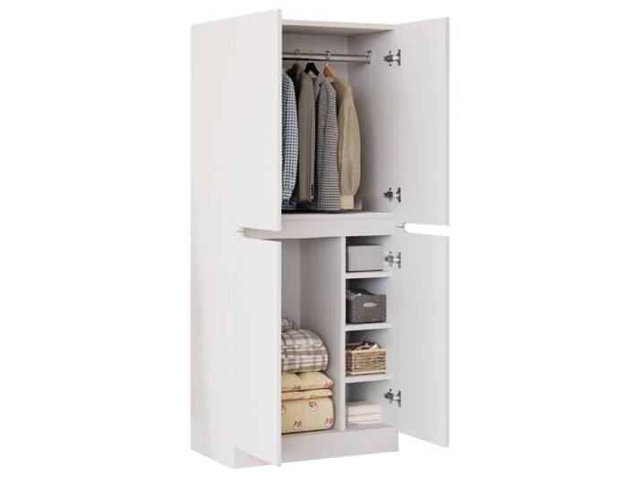 SENVIRO Armoire de chambre double porte 70 x 40 x 170 cm rangement multi-compartiments penderie intégrée blanc