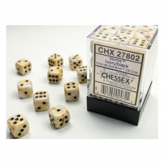 Chessex Würfel - 12mm - Marble Ivory/black (Würfelset 36 x W6) 292669