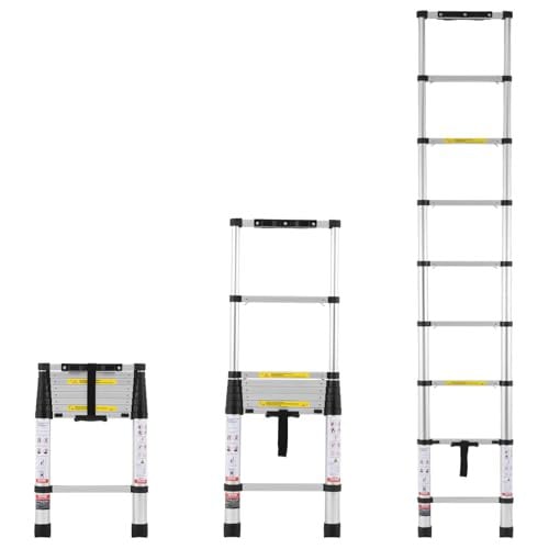 VEVOR Telescopische Aluminium Ladder, 2,6 m, Zilver, Draagvermogen 170 kg met Antislipvoeten