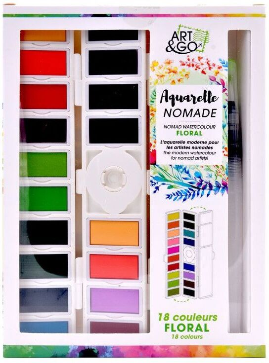 ART & GO Palette Aquarelle nomade Accordéon - 18 couleurs FLORAL