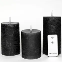 Novaliv, LED Kerzen, 3er Set Led Kerzen 7,5cm ø Kerze flackernde Flamme mit Fernbedingung SCHWARZ 15 cm + 12,5 cm + 10 cm (3x)