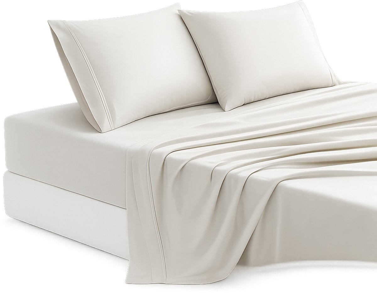4-delige katoenen percale lakensset met hoeslaken en kussenslopen, zand/beige, 150x200 cm