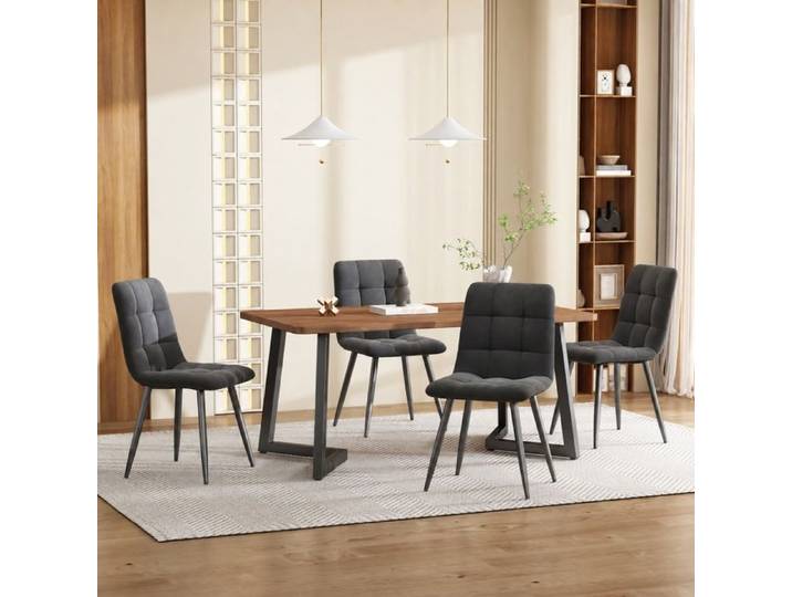 Norevia ensemble table et 4 chaises plateau noyer et pieds métal noir