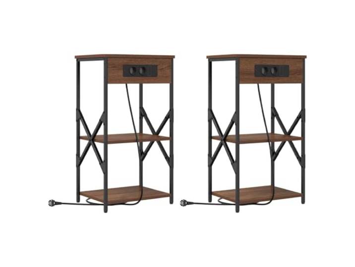 Coespram Nachttisch 2er Set, Beistelltisch Braun Eichen-Optik, 41x31x76 cm Kompakte Ablageflächen mit robustem Stahlgestell für jedes Schlafzimmer, die Bücher und Deko stets griffbereit halten.