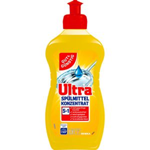 Gut&Günstig Spülmittel Ultra Konzentrat 5in1, Zitrone, hohe Fettlösekraft, mikroplastikfrei, Flasche, 500 ml