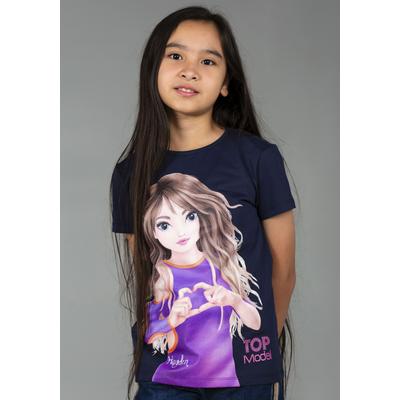 Kurzarmshirt TOPMODEL "TOPModel Kurzarmshirt", Mädchen, Gr. 128, blau (navy blazer), Jersey, Obermaterial: 100% Baumwolle, bedruckt, Basic, regular fit normal, Rundhals, Shirts