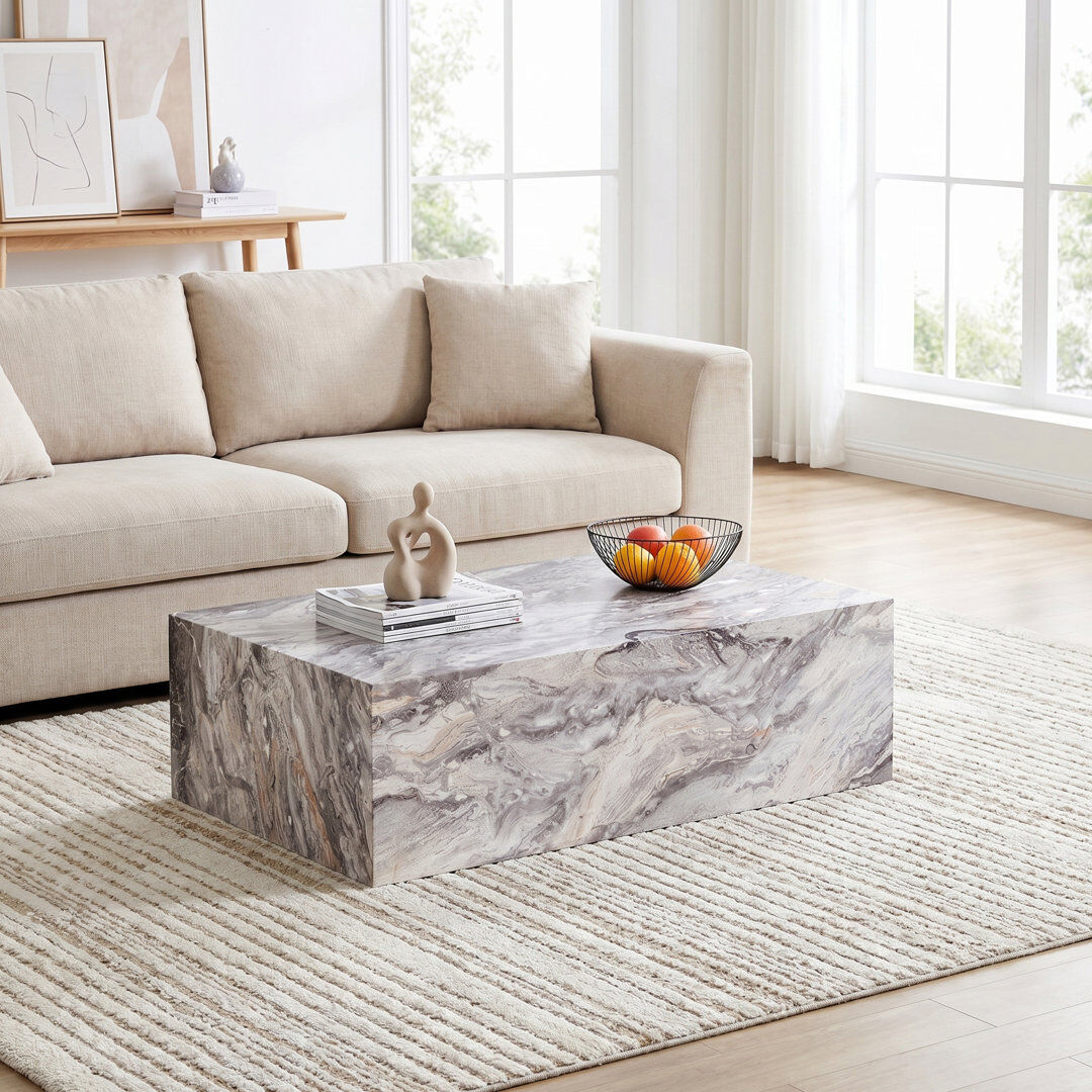 Canora Grey Coffee Table Grey/White/Marble 30cm H X 90cm W X 50cm D