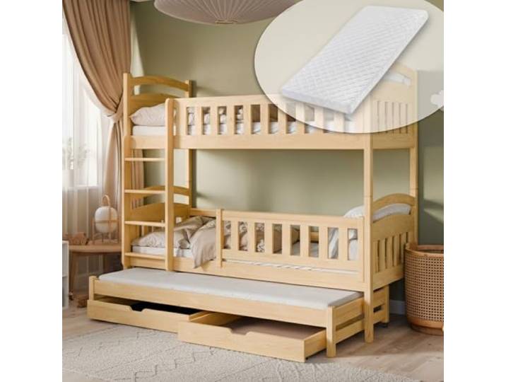 Kids Collective Hochbett Kinderbett mit Zwei Schubladen Natur