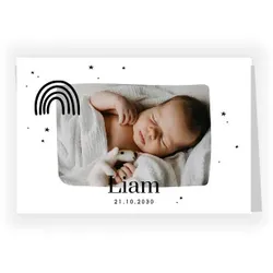 Dankeskarte Baby: Regenbogen mit Foto in Weiß