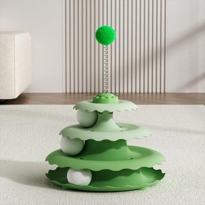 Uplift Essentials Multi Level Interactive Cat Turntable & Teaser Station green