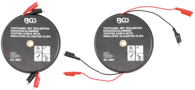BGS Boîte de câbles à pinces crocodile auto-enrouleurs 15 m ; BGS technic (9401)