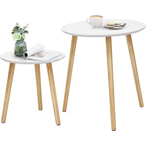 Vasagle Beistelltisch LET07WN, weiß, aus Holz, rund, 2er Set